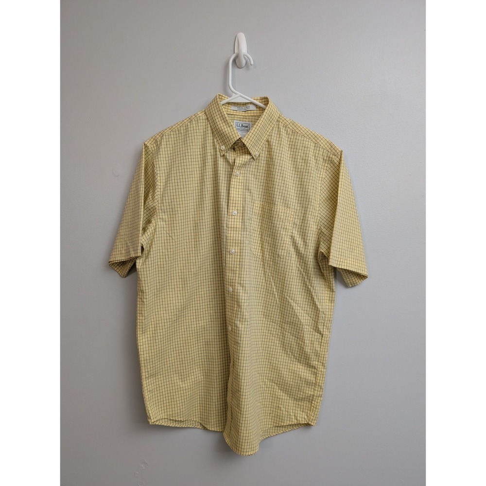 X1 LL Bean Button‎ Up Shirt Men's Medium Yellow Plaid Wrinkle Resistant